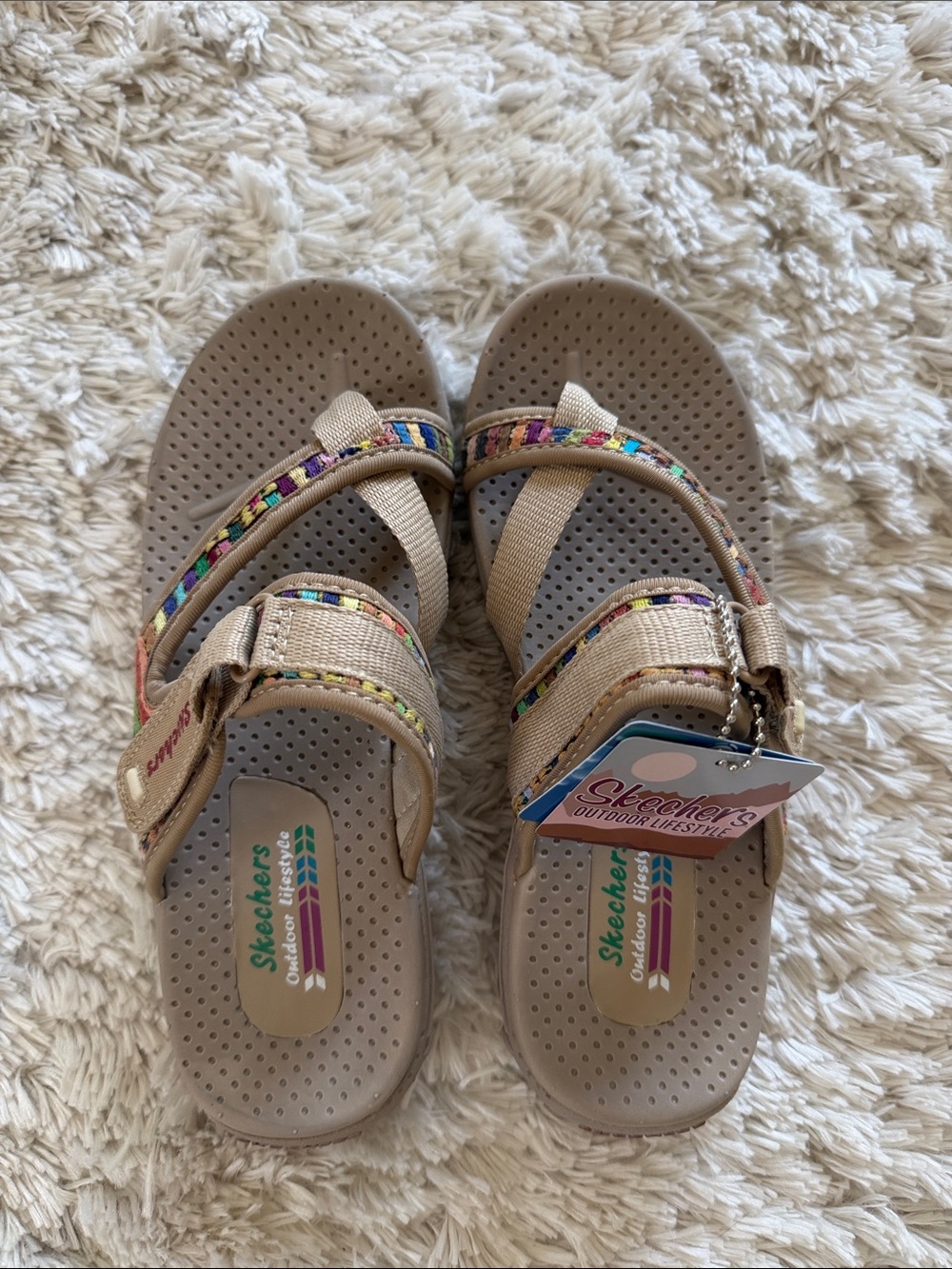 Skechers Beige Sandals with Multicolor Woven Accents